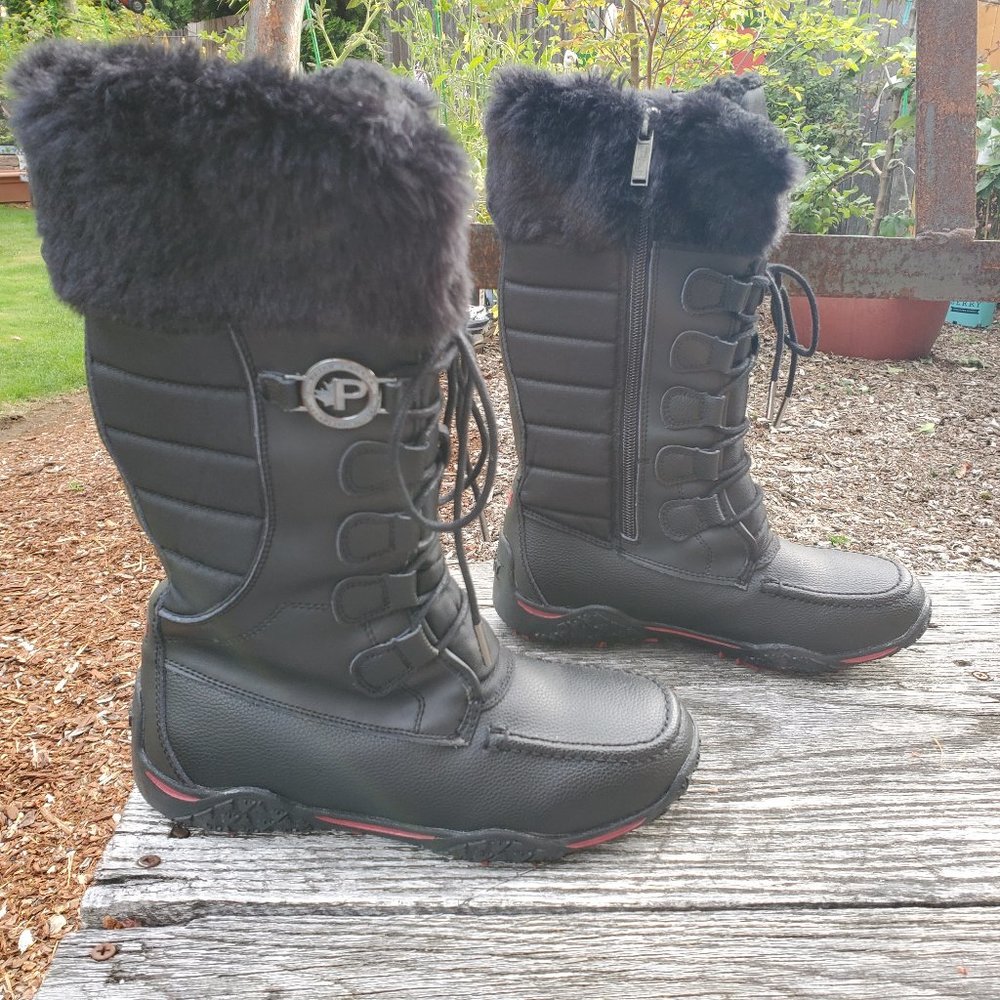 Pajar Canada Black Waterproof Leather/Shearling Sn